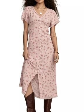 Lucky Brand Pink Floral Button-Front Midi Dress